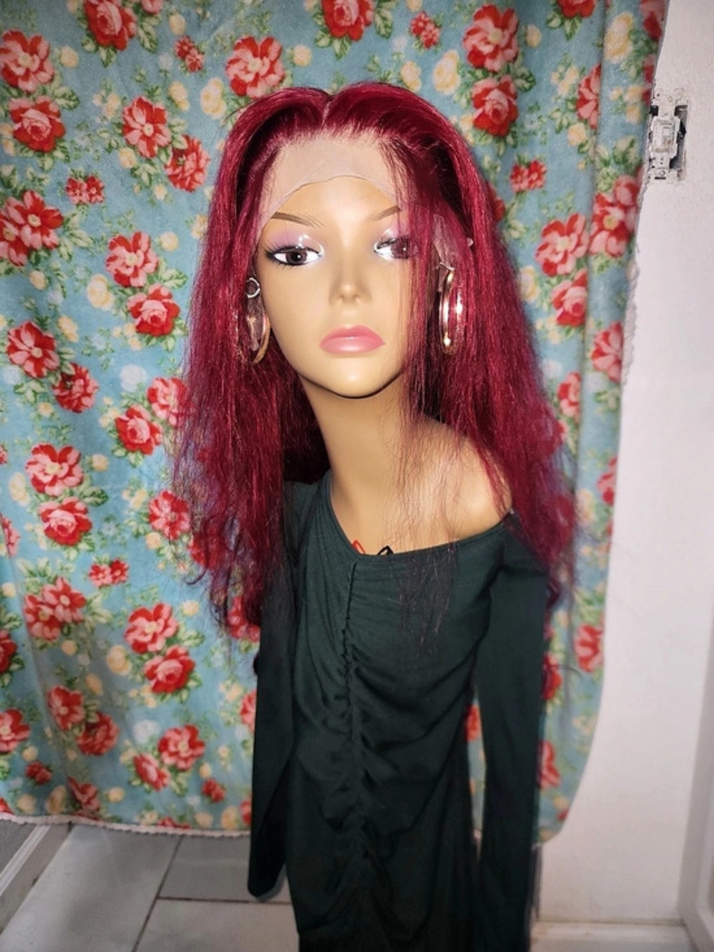 Burgundy Long Wavy Lace Front Wig